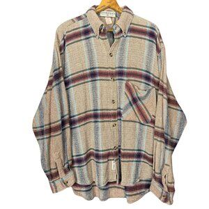Vintage 90s Neutral Grunge Cotton Flannel Shirt Woven Plaid Button Up Cabincore